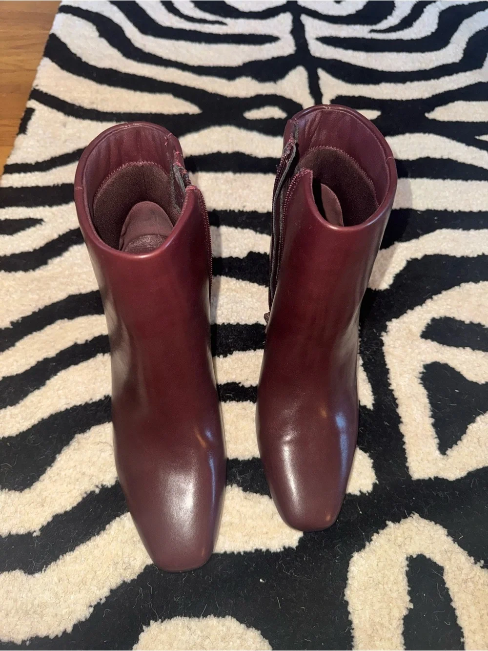 Amazon Women's Burgundy Leather Square-Toe Ankle Boots